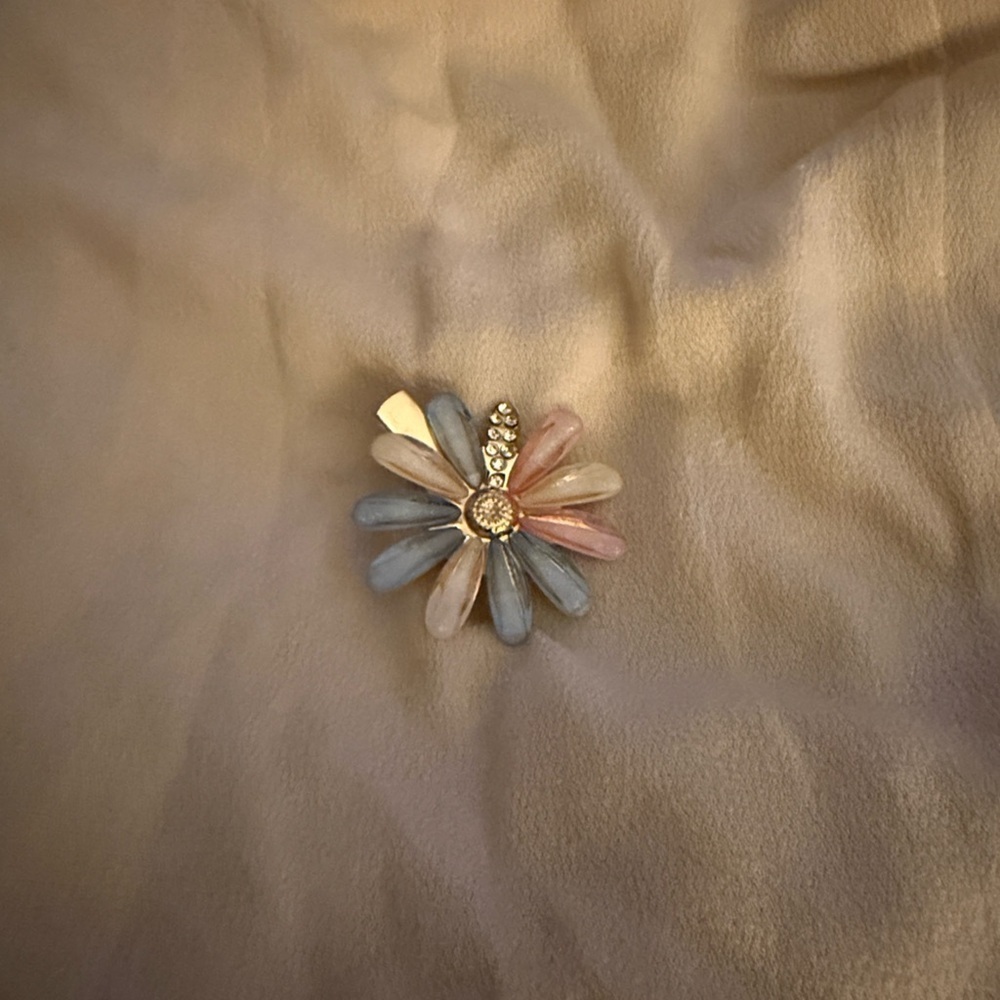 Elegant Blue and Pink Floral Brooch